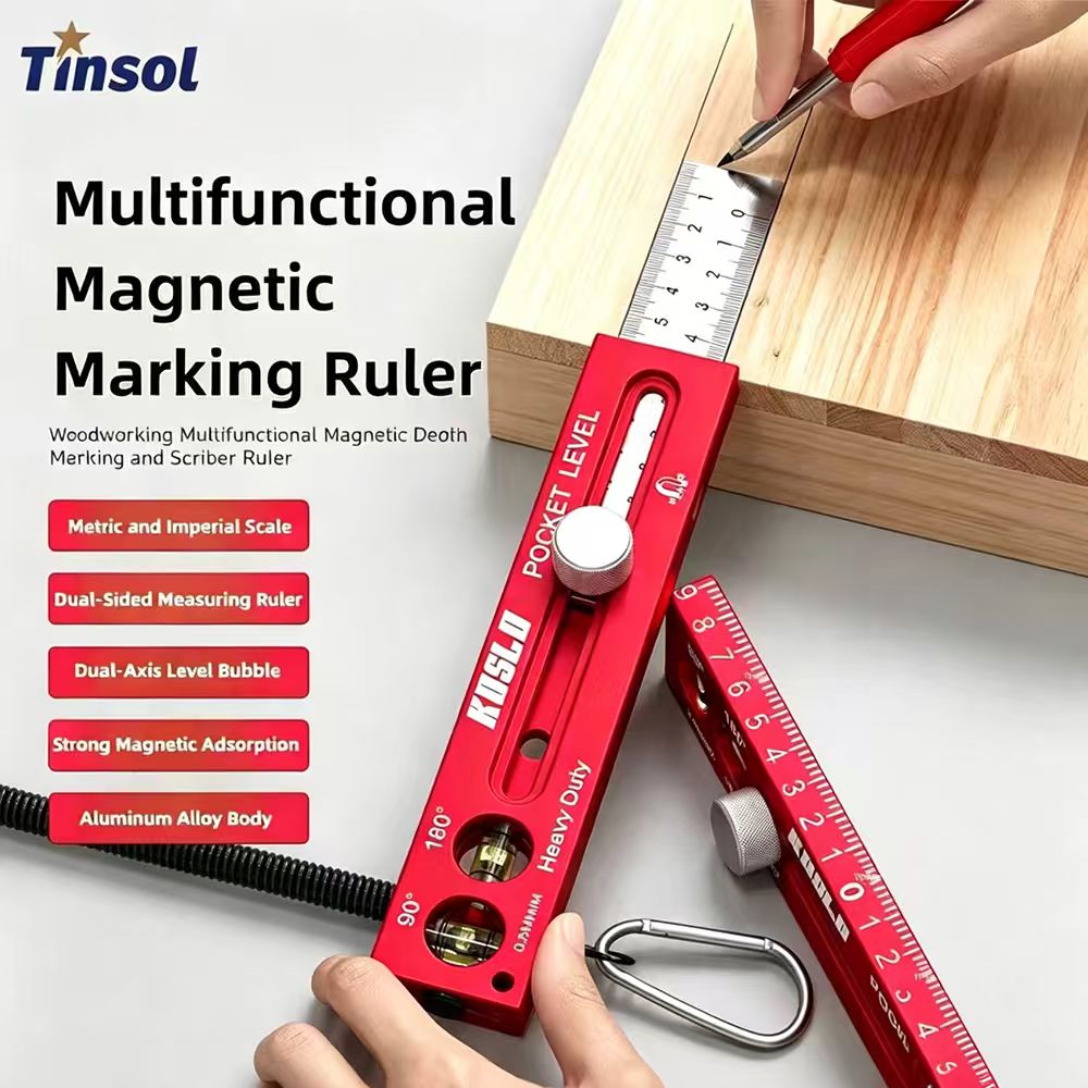 Woodworking Classes - TINSOL Multi-Function Magnetic Ruler Aluminum Alloy